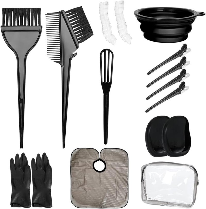 Moonmini 16 Pcs Hair Bleach Coloring Kit - Professional Hair Dye Brush, Comb, Hair Color Bowl, Agitator, Cape, Hairclips Hair Highlighting Tools Set - Image 1